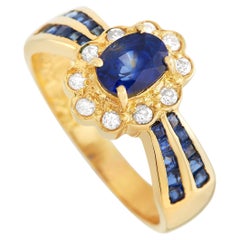 LB Exclusive 18K Yellow Gold 0.21 Ct Diamond and Sapphire Ring