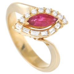 LB Exclusive 18K Yellow Gold 0.25 Ct Diamond and 0.42 Ct Ruby Ring