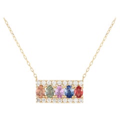 LB Exclusive Collier en or jaune 18 carats avec diamants 0,32 carat et saphirs multicolores