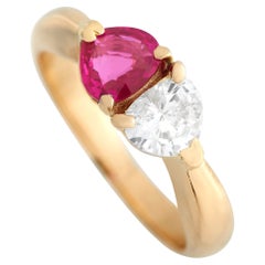 LB Exclusive 18K Yellow Gold 0.37 Ct Diamond and Ruby Ring