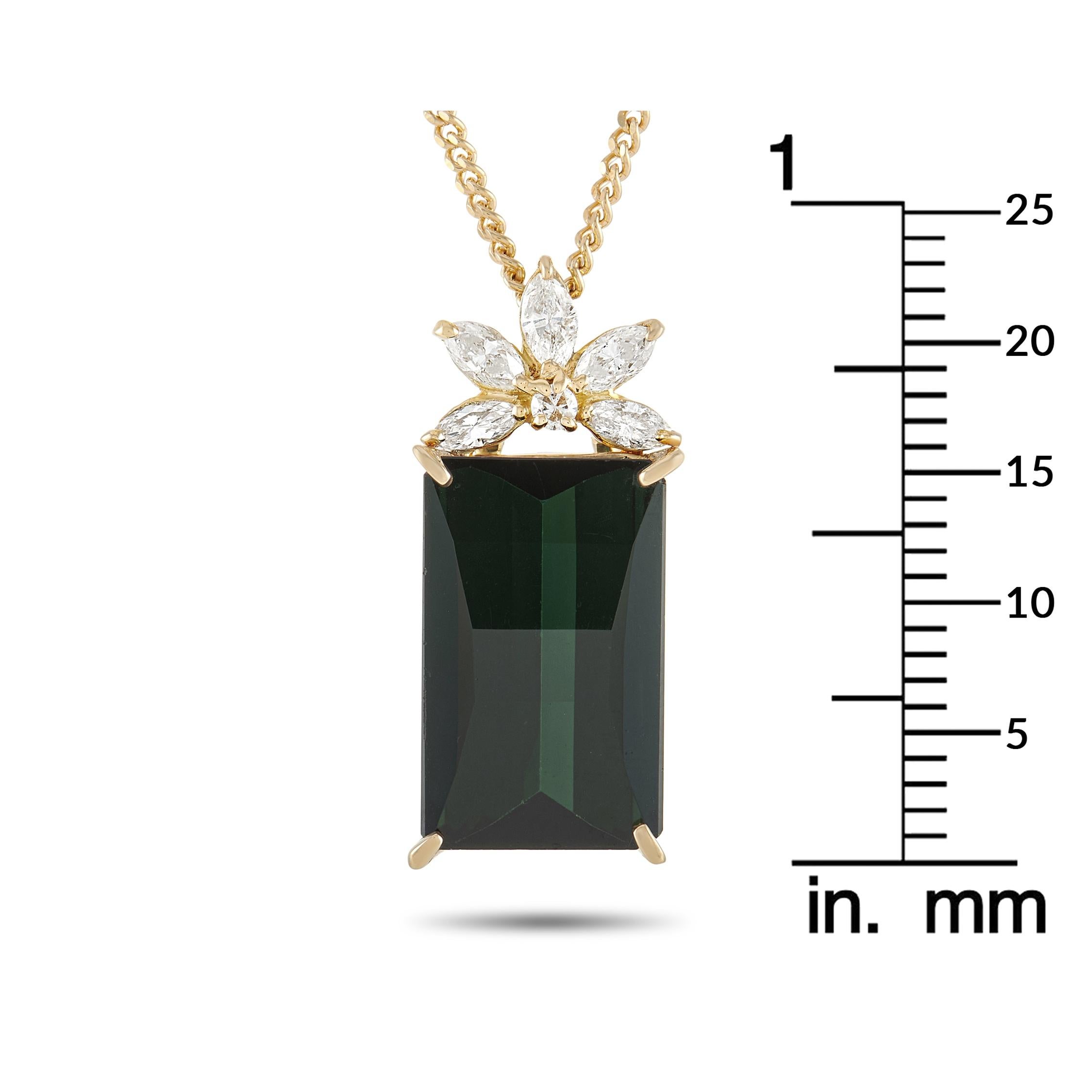 LB Exclusive 18K Yellow Gold 0.38ct Diamond and Tourmaline Pendant Necklace In Excellent Condition In Southampton, PA