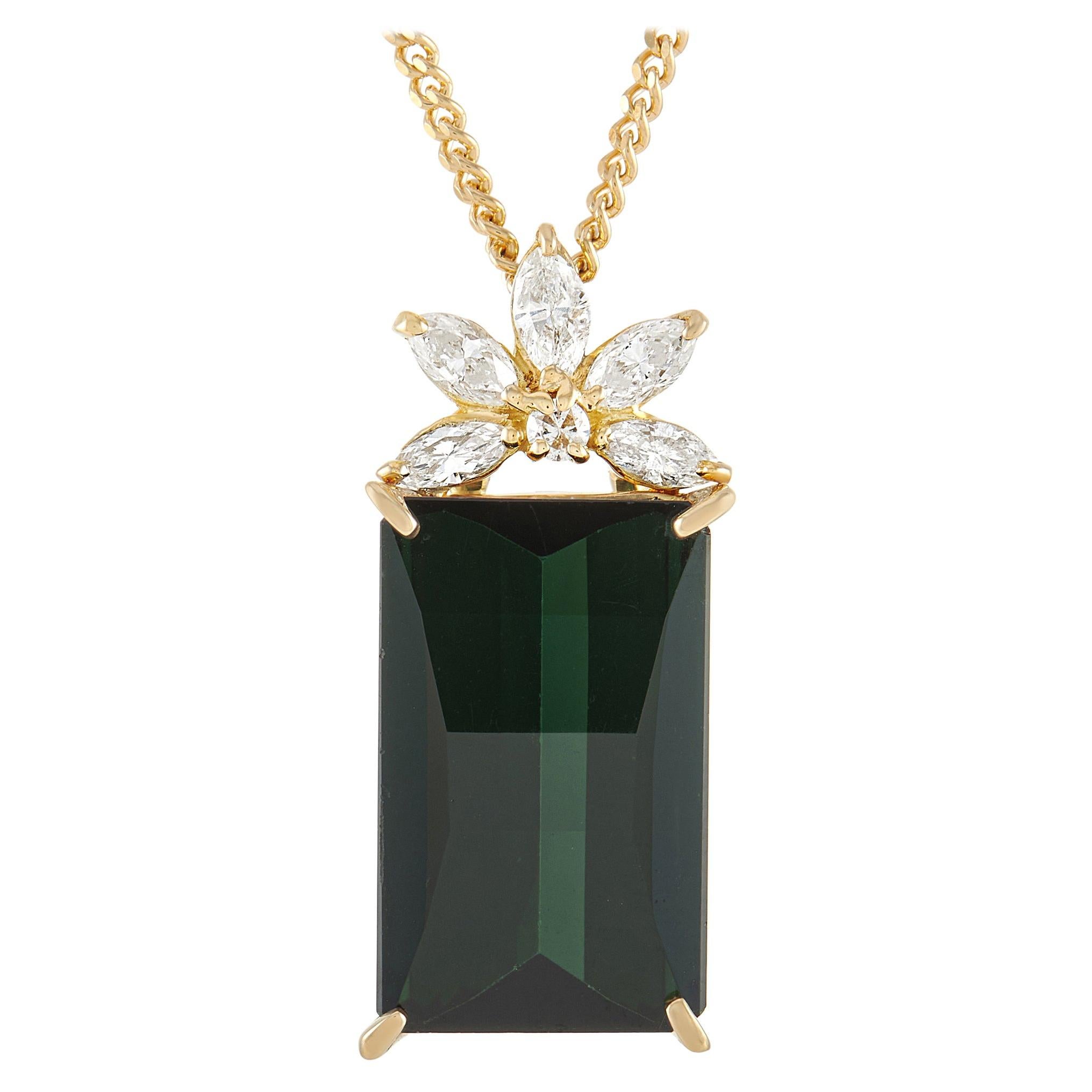 LB Exclusive 18K Yellow Gold 0.38ct Diamond and Tourmaline Pendant Necklace