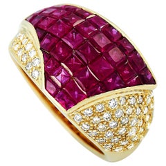 LB Exclusive 18 Karat Yellow Gold 0.39 Carat Diamond and Ruby Ring