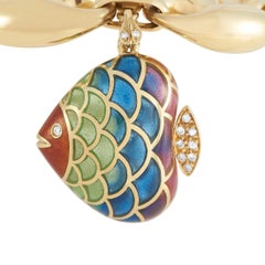 LB Exclusive 18K Yellow Gold 0.40 ct Diamond and Enamel Fish Charm Bracelet