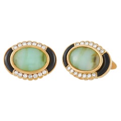 LB Exclusive 18K Yellow Gold 0.45 Ct Diamond, Jade, and Onyx Cufflinks LB Exclusive 18K Yellow Gold 0.45 Ct Diamond, Jade, and Onyx Cufflinks