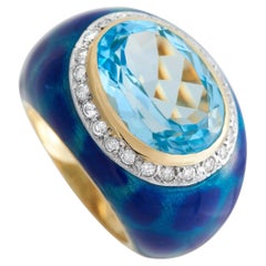 LB Exclusive 18K Yellow Gold 0.50 Ct Diamond and Blue Topaz Ring