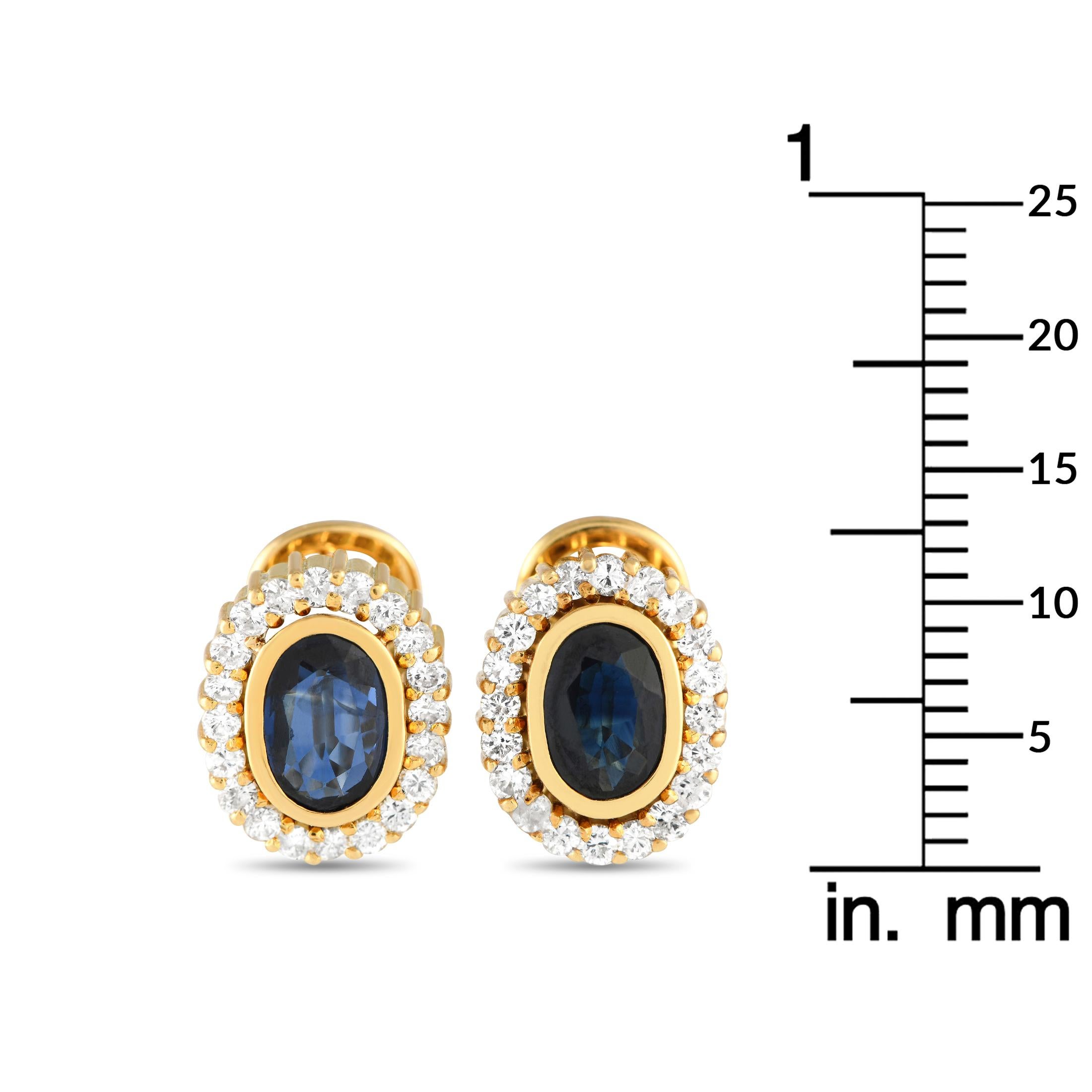 Round Cut LB Exclusive 18K Yellow Gold 0.50ct Diamond and Sapphire Earrings