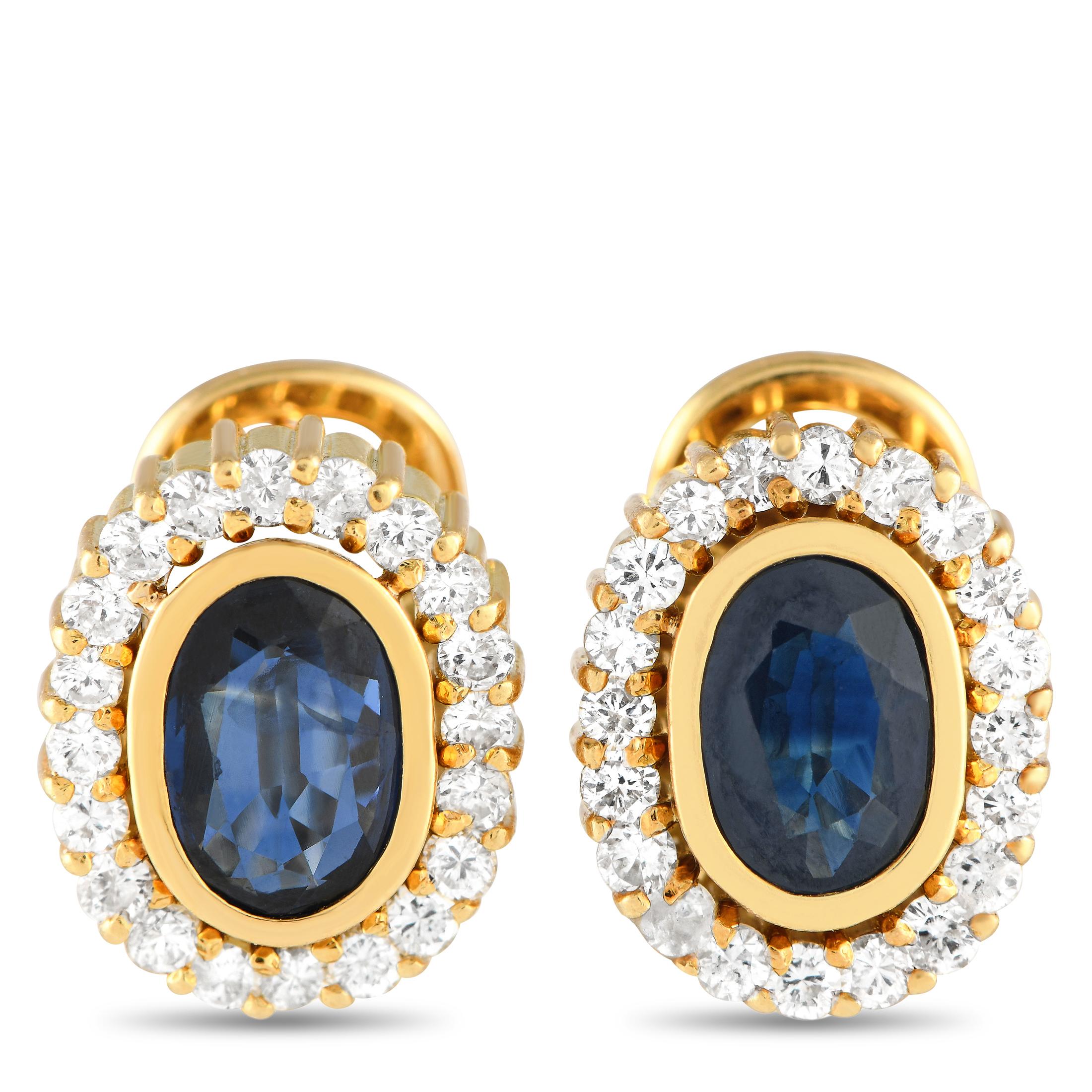 LB Exclusive 18K Yellow Gold 0.50ct Diamond and Sapphire Earrings In Excellent Condition In Southampton, PA