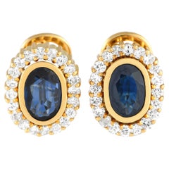 LB Exclusive Boucles d'oreilles en or jaune 18 carats avec diamants et saphirs 0,50 carat