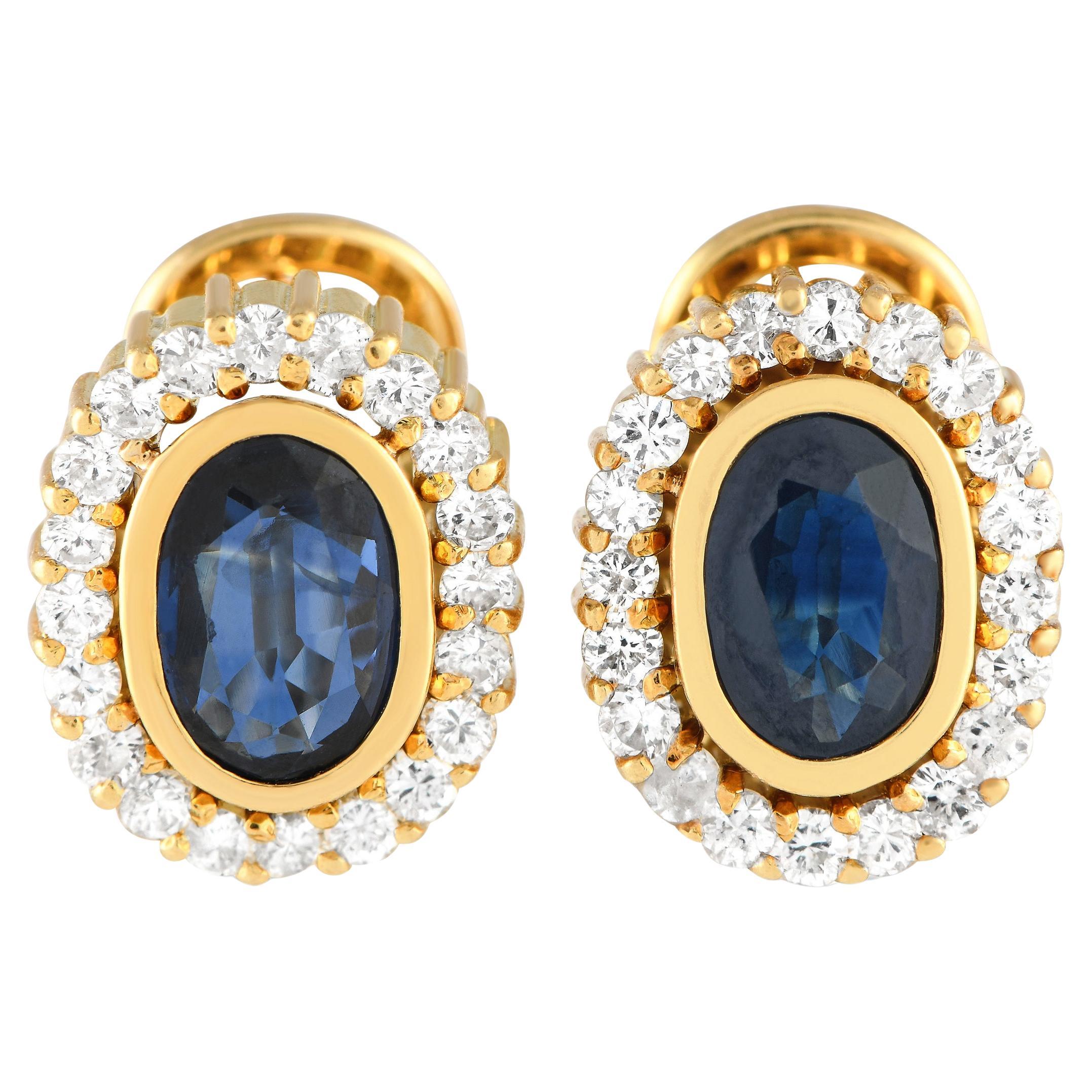 LB Exclusive 18K Yellow Gold 0.50ct Diamond and Sapphire Earrings