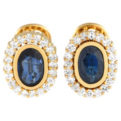 LB Exclusive 18K Yellow Gold 0.50ct Diamond and Sapphire Earrings