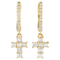 LB Exclusive 18K Yellow Gold 0.50ct Diamond Hoop Cross Drop Earrings ER28107