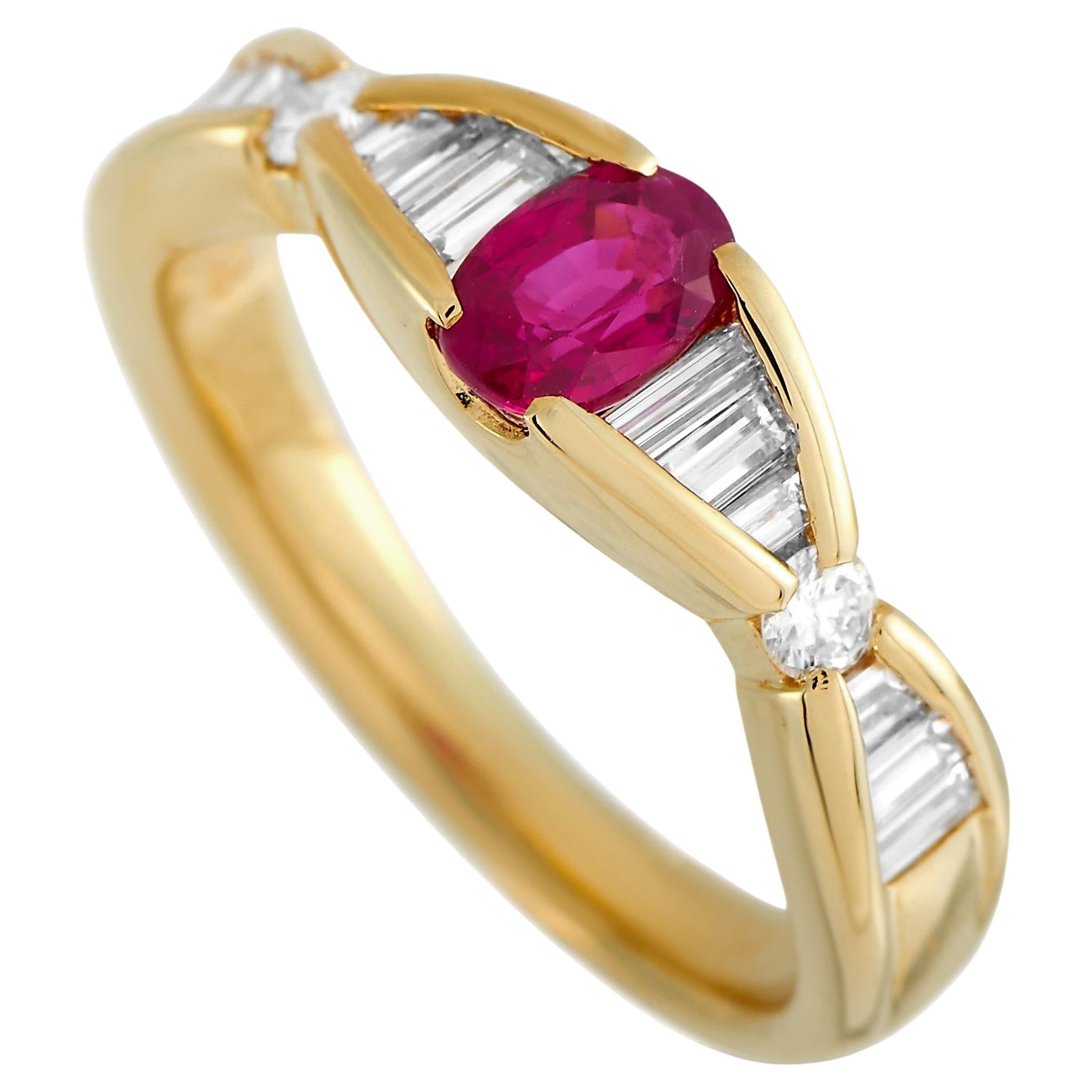 LB Exclusive 18K Yellow Gold 0.51 Ct Diamond and Ruby Ring