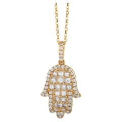 LB Exclusive 18K Yellow Gold 0.55 Ct Diamond Hamsa Necklace