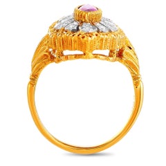 LB Exclusive 18 Karatr Yellow Gold 0.59 Carat Diamond and Ruby Marquise Ring