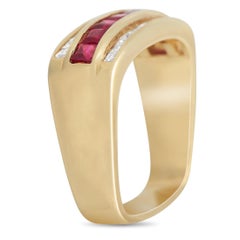 LB Exclusive 18K Yellow Gold 0.60 Ct Diamond and Ruby Ring