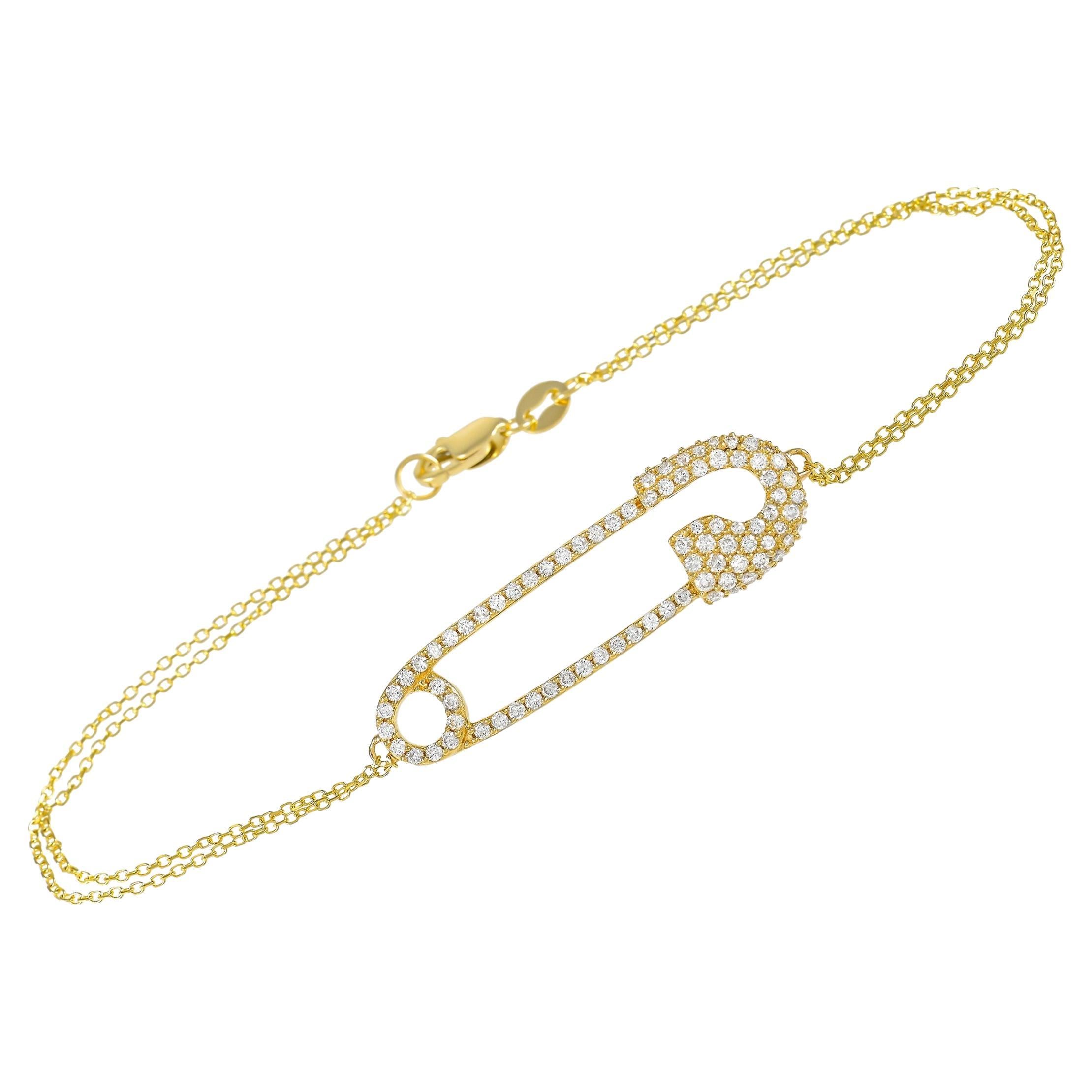 LB Exclusive 18K White Gold 1.00 ct Diamond Safety Pin Bracelet For