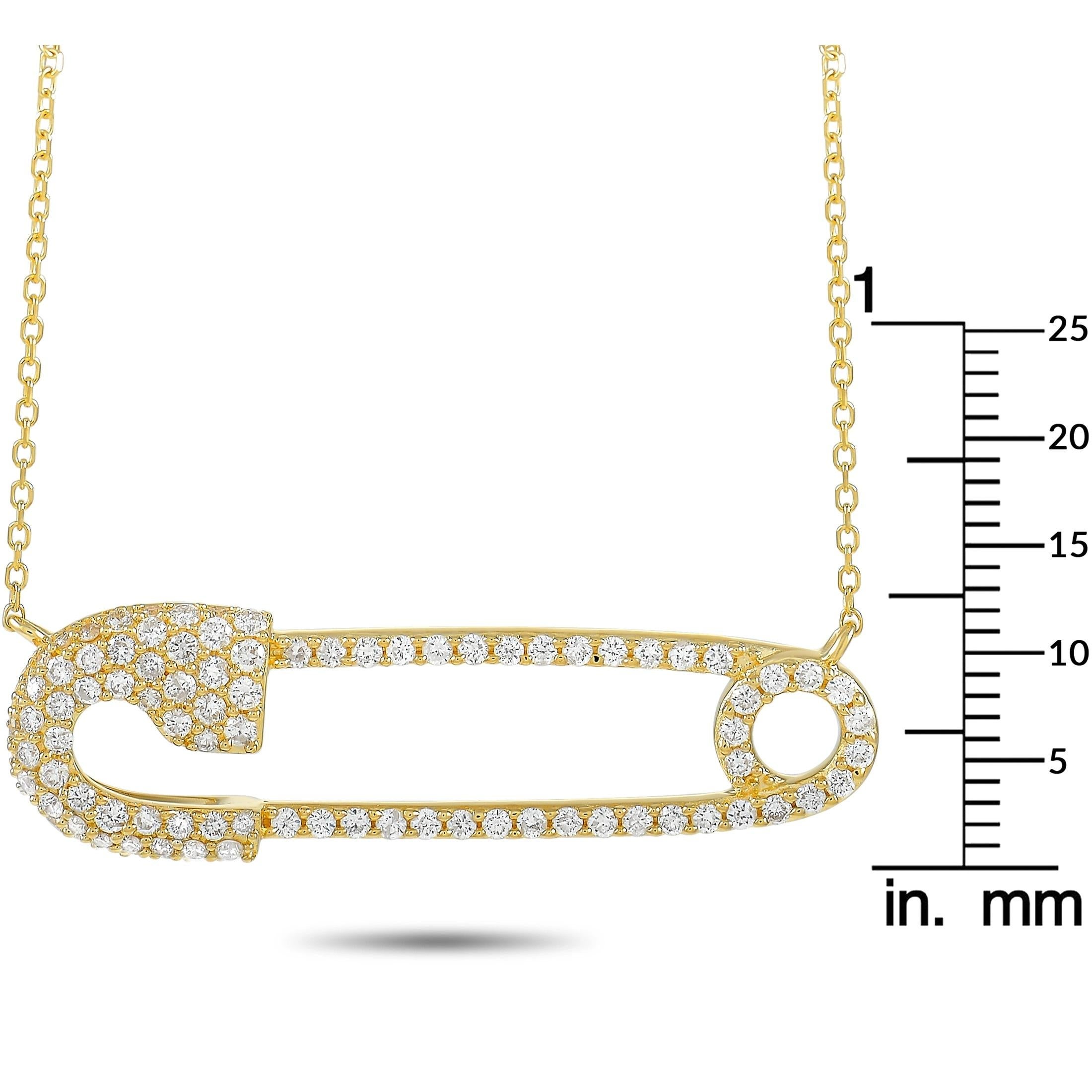 LB Exclusive 18K Gelbgold 0,62 Karat Diamant Sicherheitsnadel Halskette im Zustand „Neu“ in Southampton, PA