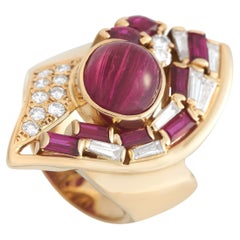 LB Exclusive 18K Yellow Gold 0.65 Ct Diamond, Ruby and Tourmaline Ring