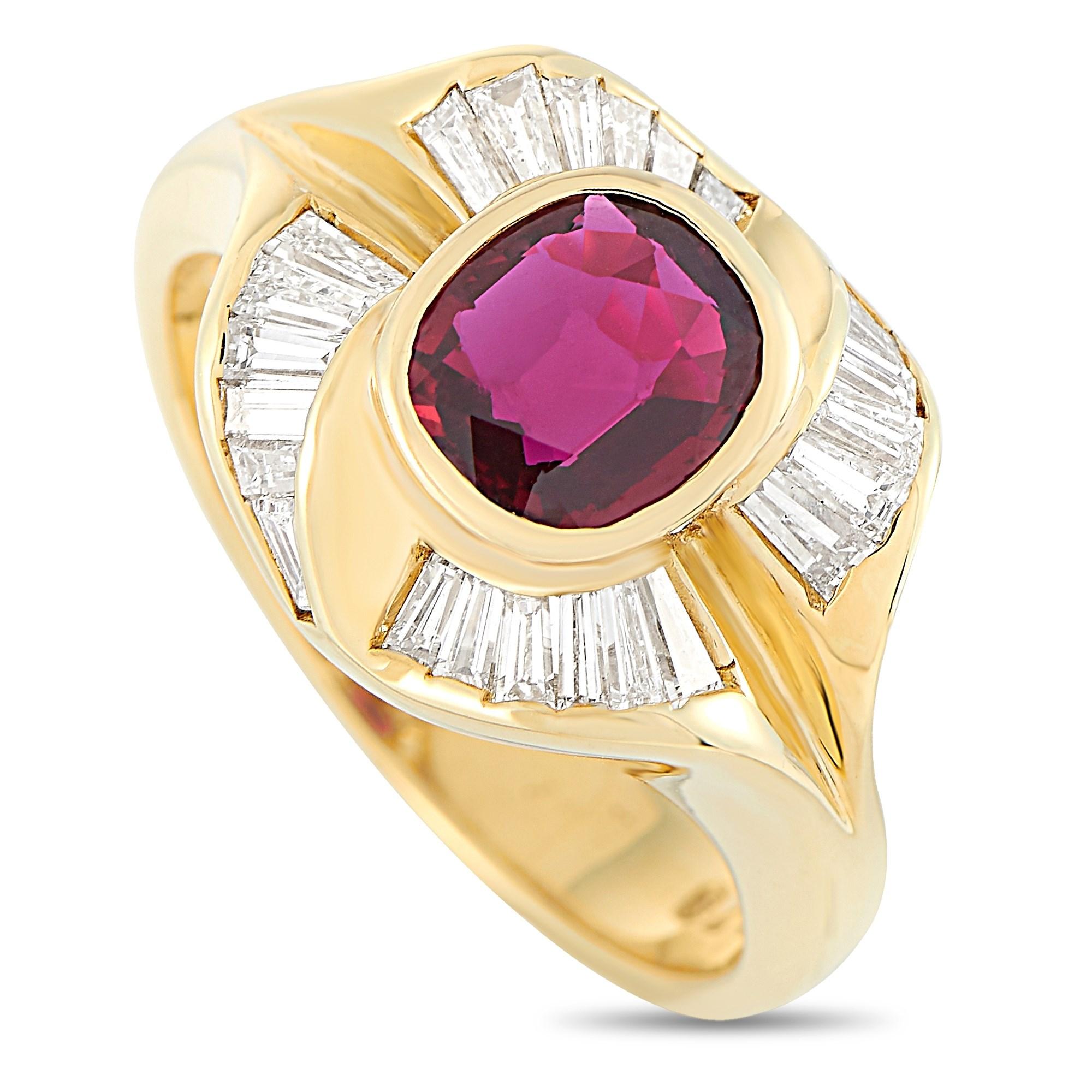 LB Exclusive 18k Yellow Gold 0.70 Ct Diamond and Ruby Ring In Excellent Condition In Southampton, PA