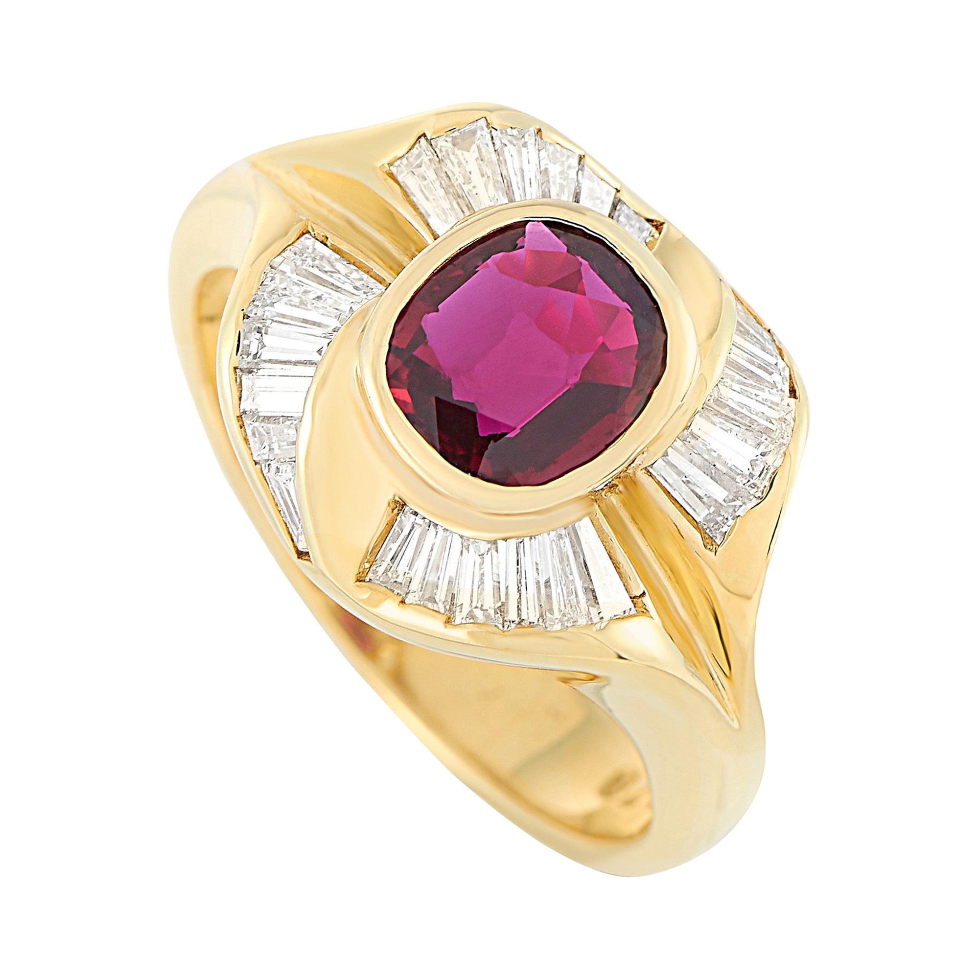 LB Exclusive 18k Yellow Gold 0.70 Ct Diamond and Ruby Ring