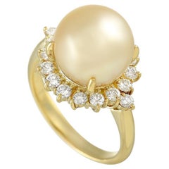 LB Exclusive 18K Yellow Gold 0.73 Ct Diamond and Pearl Ring