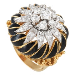 LB Exclusive 18k Yellow Gold 0.75 Ct Diamond and Enamel Cocktail Ring