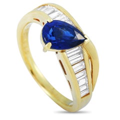 LB Exclusive 18K Yellow Gold 0.76 ct Diamond and Sapphire Ring
