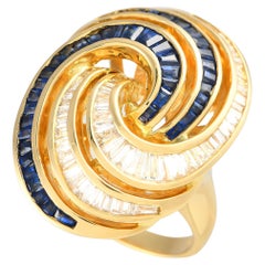 LB Exclusive 18K Yellow Gold 0.79ct Diamond and Sapphire Ring
