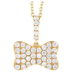 LB Exclusive 18K Yellow Gold 0.80 ct Pave Diamond Bow Pendant Necklace