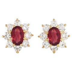 LB Exclusive 18K Yellow Gold 0.80ct Diamond and Ruby Sunburst Stud Earrings
