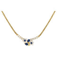 LB Exclusive 18K Yellow Gold 0.85ct Diamond and Sapphire Pendant Necklace