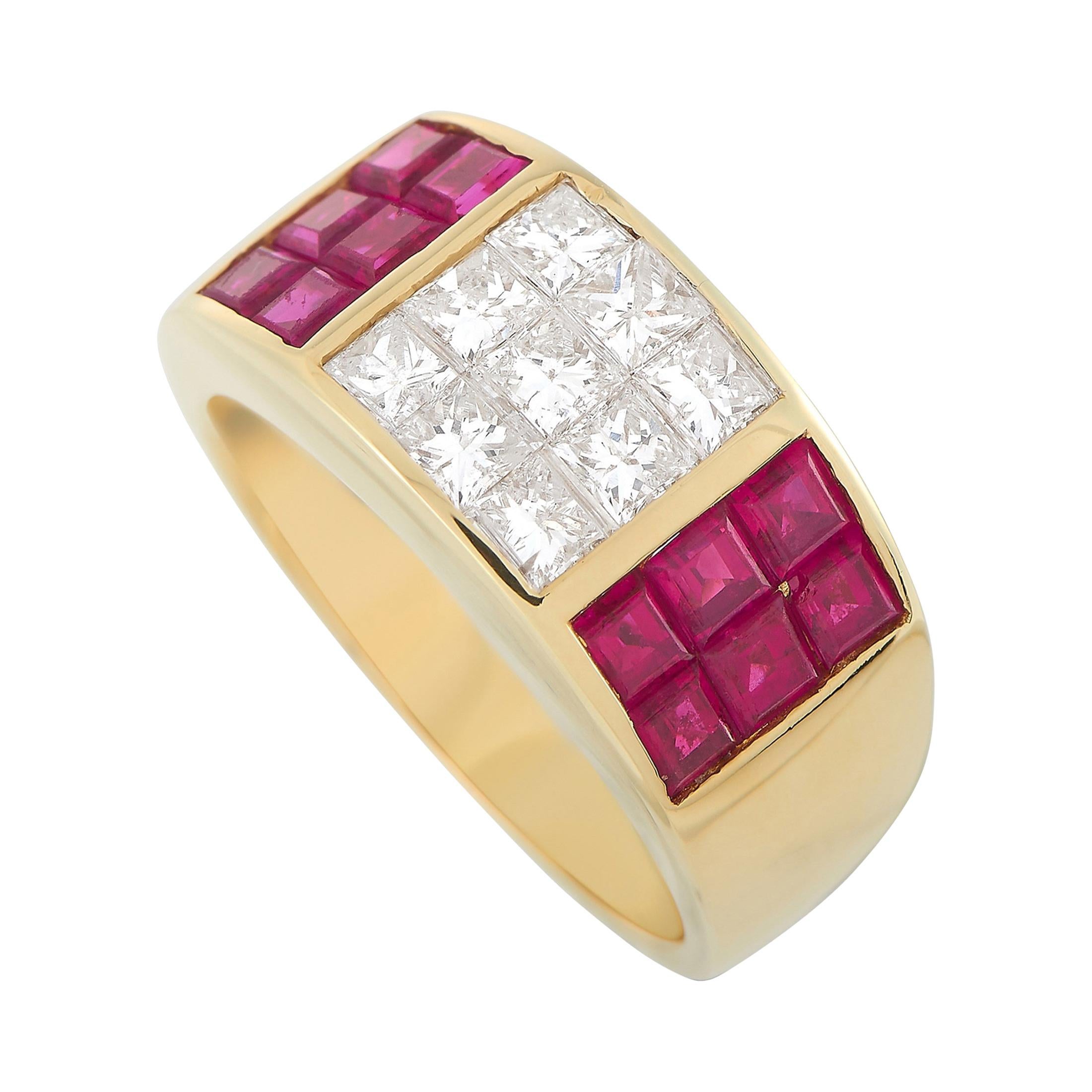 LB Exclusive 18k Yellow Gold 0.89 Ct Diamond and Ruby Ring