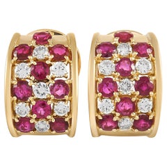 LB Exclusive 18K Yellow Gold 0.90 ct Diamond and Ruby Earrings