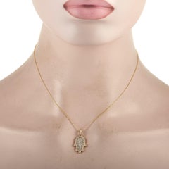 LB Exclusive 18k Yellow Gold 0.90 Carat Diamond Hamsa Necklace