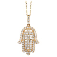 LB Exclusive 18K Yellow Gold 0.90 Ct Diamond Hamsa Necklace