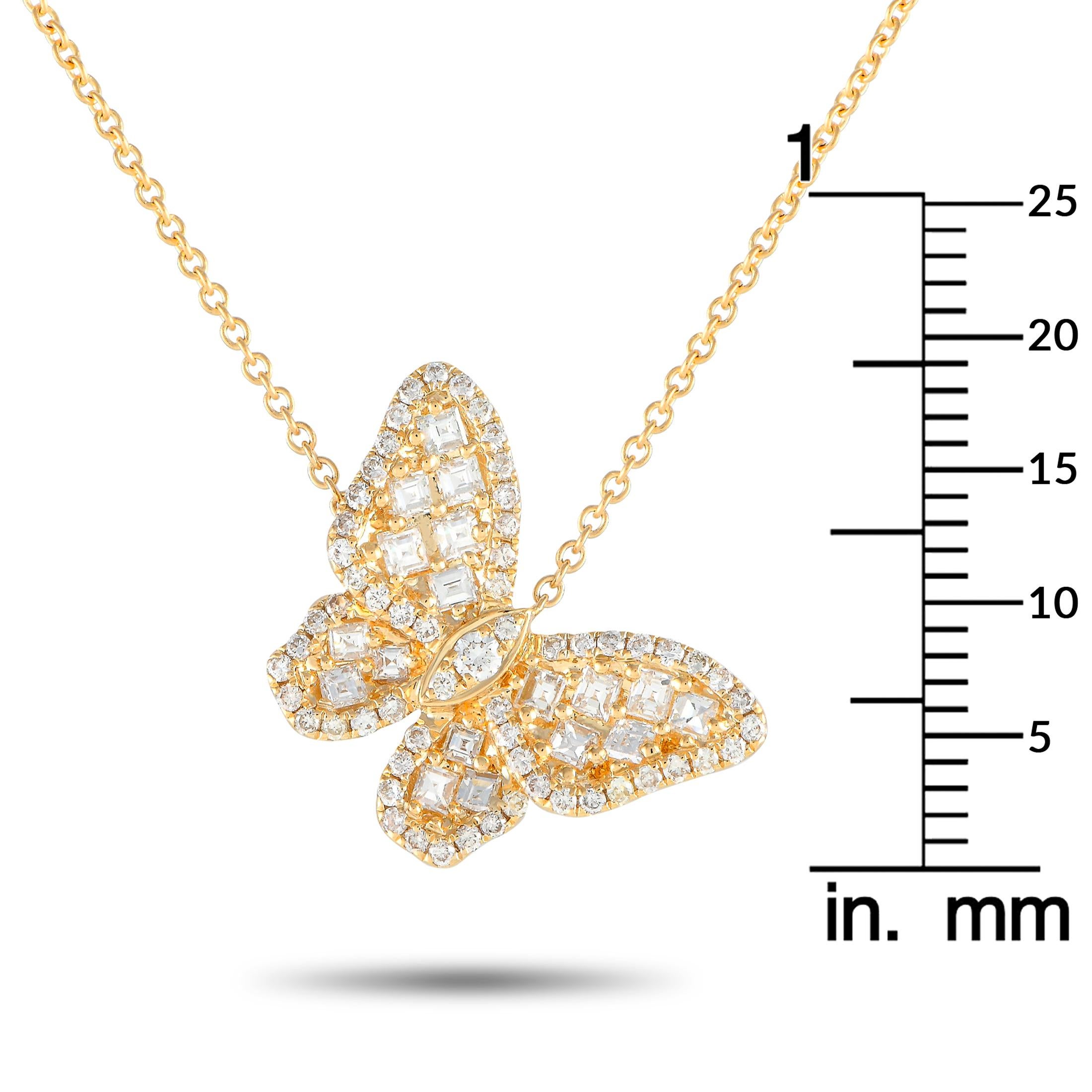 LB Exclusive 18K Yellow Gold 0.90ct Diamond Butterfly Necklace In New Condition In Southampton, PA