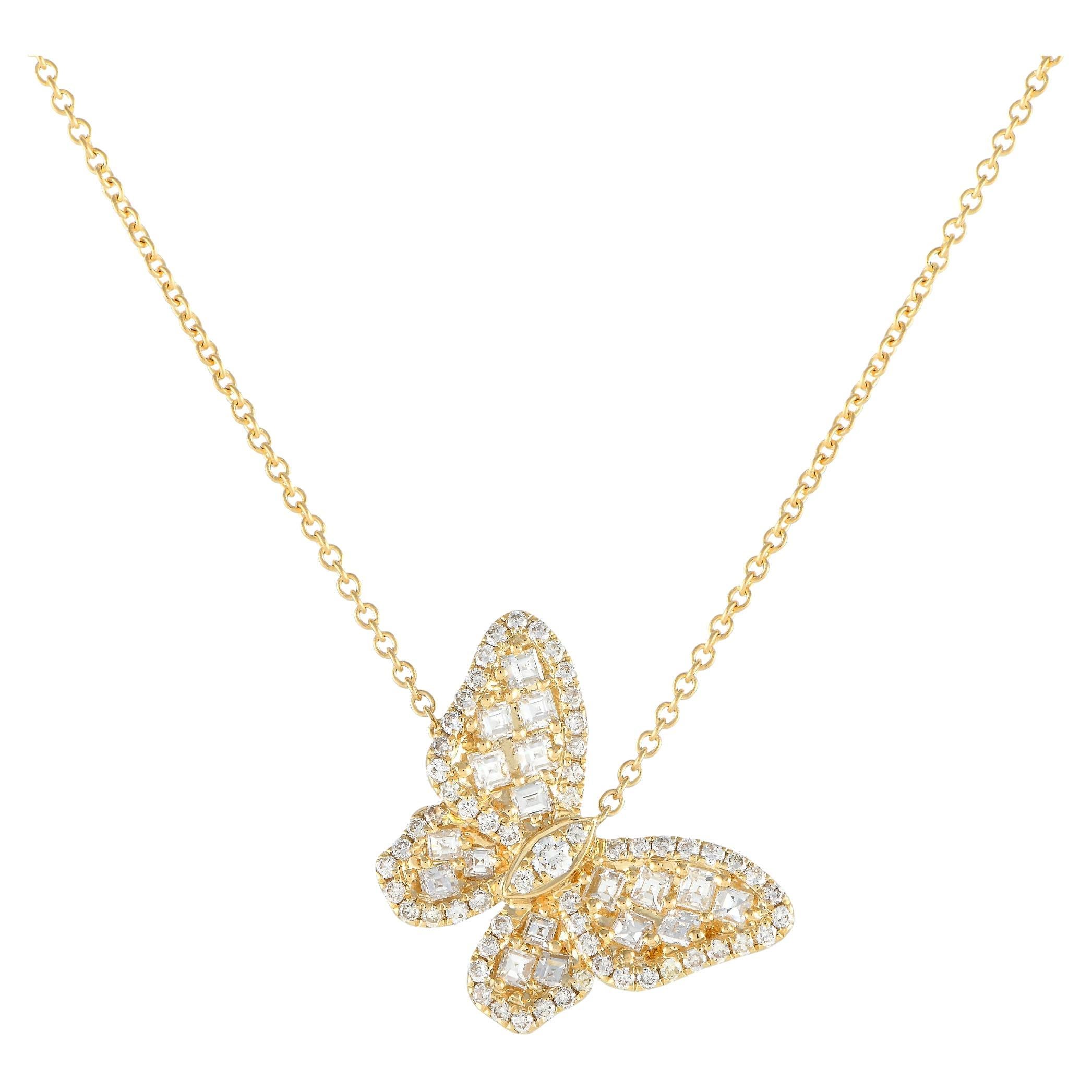 LB Exclusive 18K Yellow Gold 0.90ct Diamond Butterfly Necklace