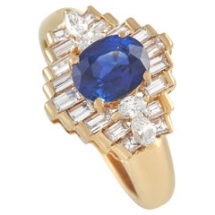 LB Exclusive 18K Yellow Gold 0.92 Ct Diamond and 1.39 Ct Sapphire Art Deco Ring
