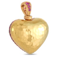 LB Exclusive 18K Yellow Gold 1.00 Ct Diamond and Ruby Heart Pendant