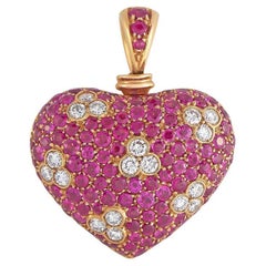 LB Exclusive 18K Yellow Gold 1.00 Ct Diamond and Ruby Heart Pendant