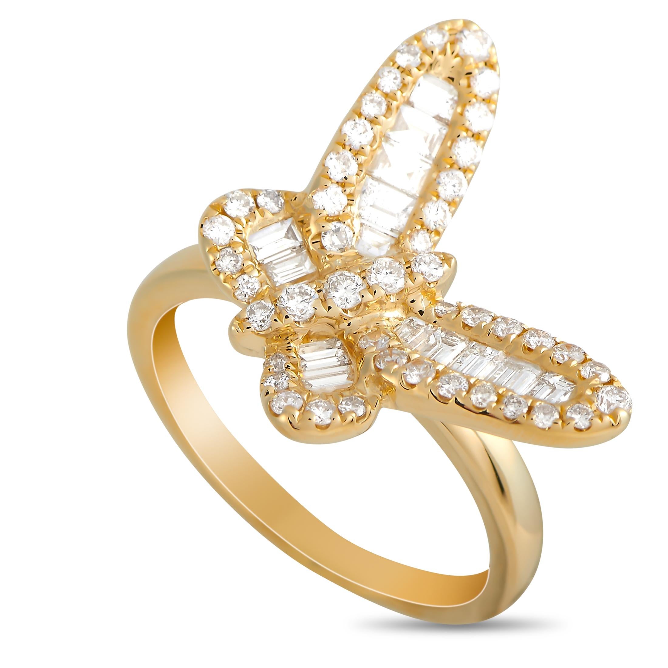 LB Exclusive 18K Yellow Gold 1.00 Ct Diamond Butterfly Ring In New Condition In Southampton, PA