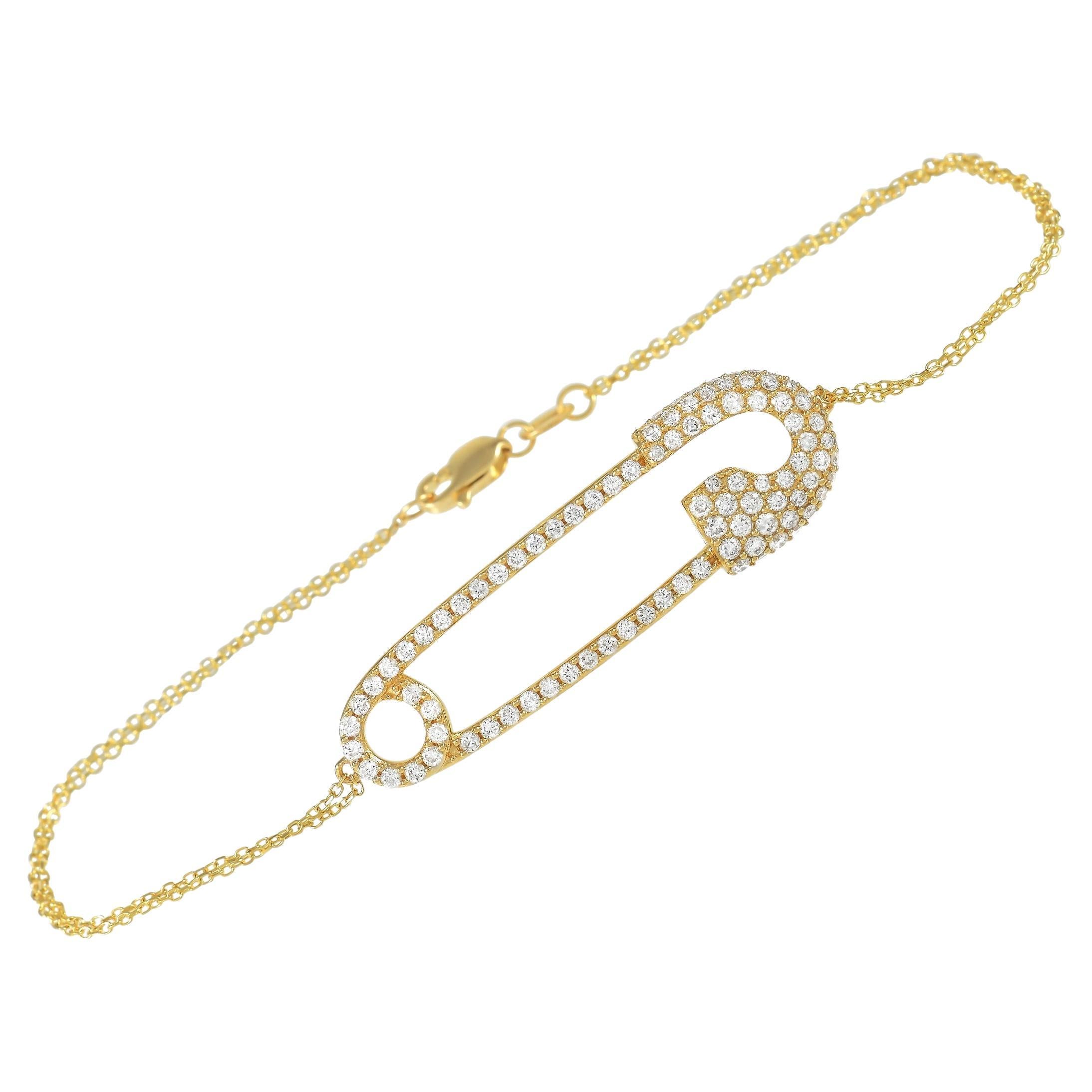 LB Exclusive 18K White Gold 1.00 ct Diamond Safety Pin Bracelet For