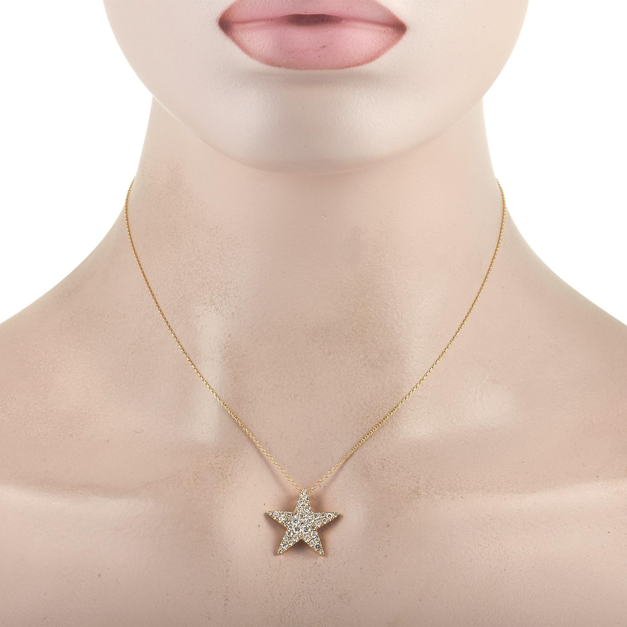 Shine bright like a star, and a diamond, with this playful piece of fine jewelry. The LB Exclusive 18K Yellow Gold 1.00 ct Diamond Star Necklace features a 16-inch yellow gold necklace chain holding a star-shaped pendant embellished at the front