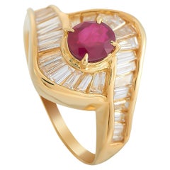 LB Exclusive 18K Yellow Gold 1.01 Ct Diamond and 0.70 Ct Ruby Ring