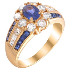 LB Exclusive 18K Yellow Gold 1.05 Ct Diamond and Sapphire Ring