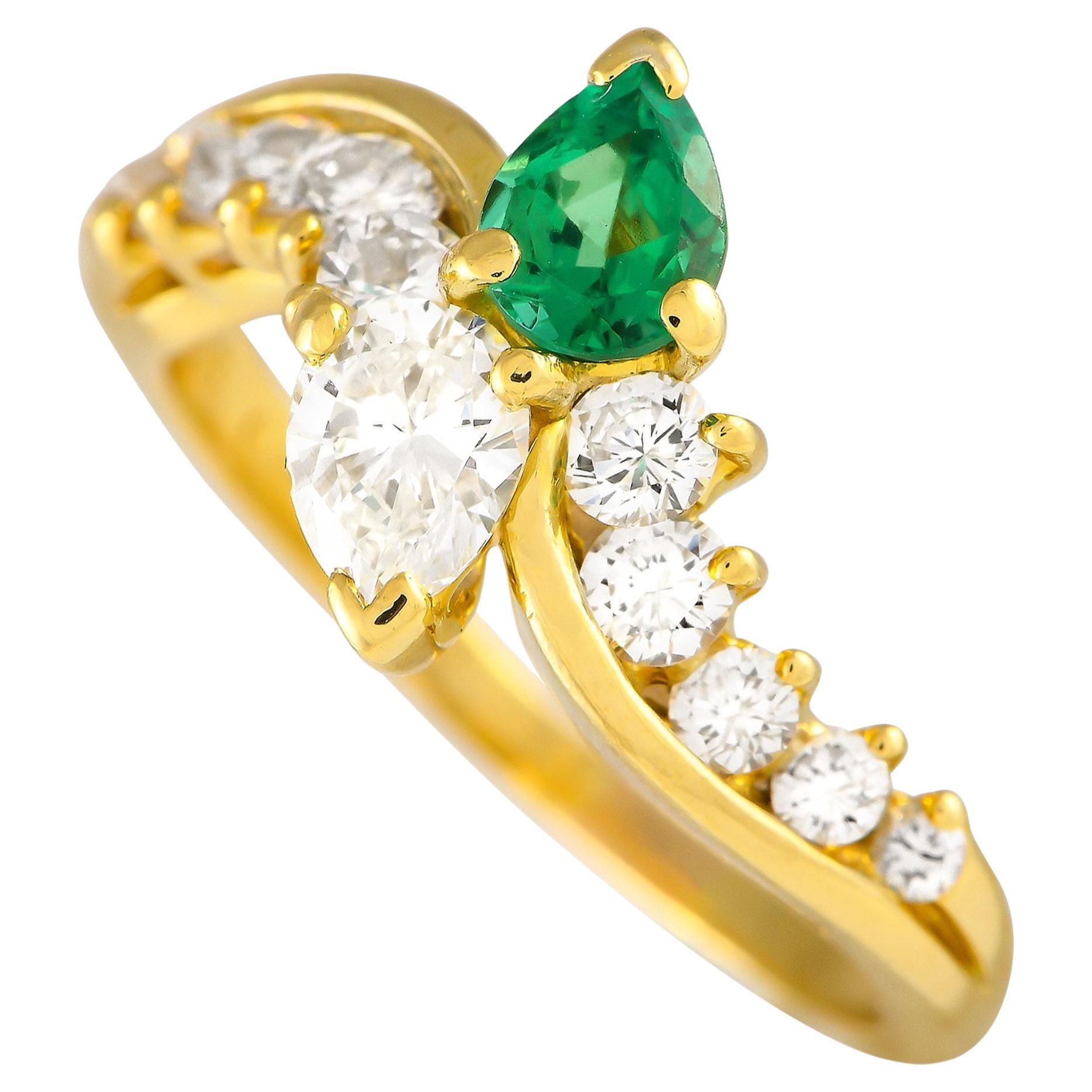 LB Exclusive 18K Yellow Gold 1.0ct Diamond and Emerald Ring