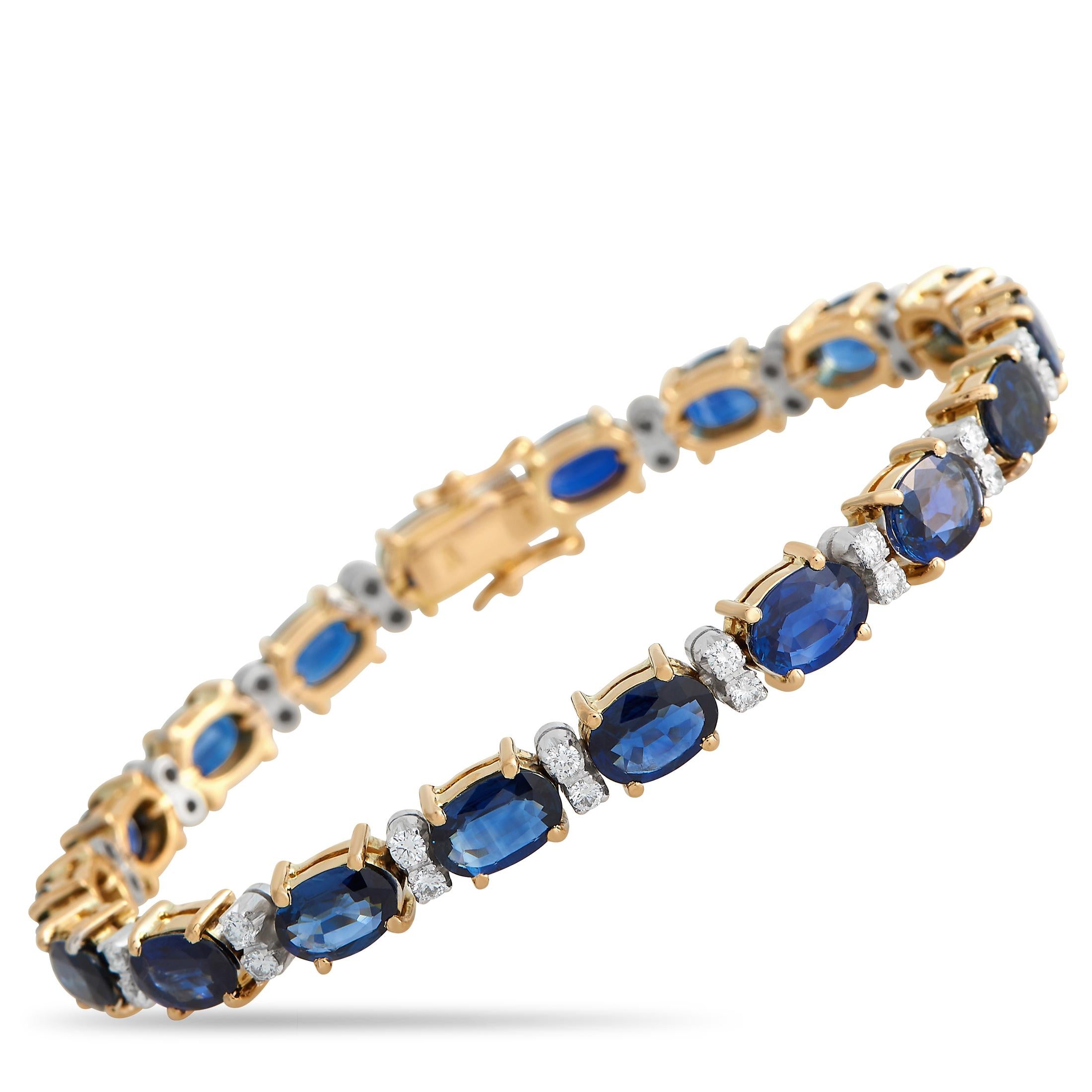 LB Exclusive 18K Yellow Gold 1.0 Ct Diamond and Sapphire Bracelet In Excellent Condition In Southampton, PA