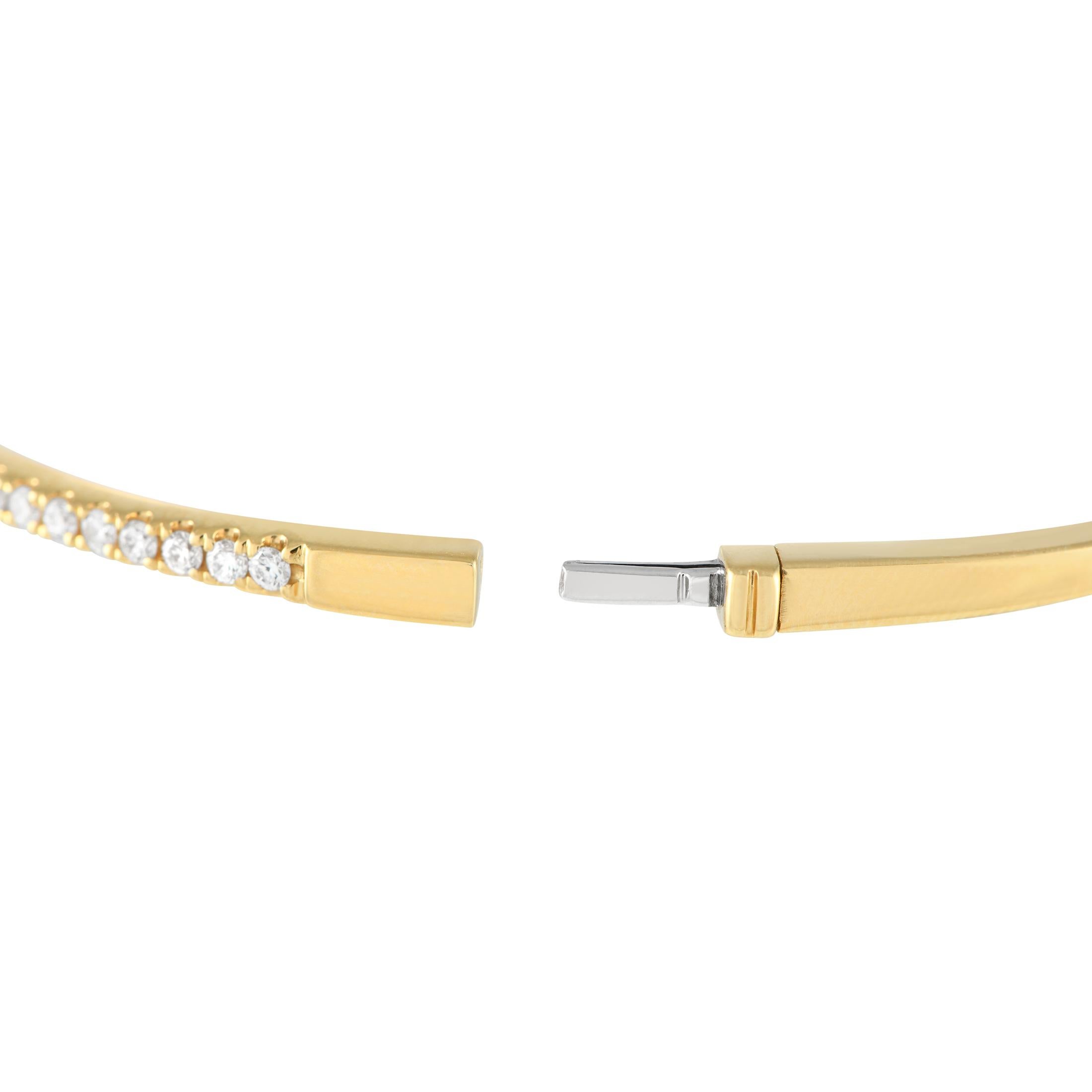 Round Cut 18K Yellow Gold 1.0ct Diamond Bangle Bracelet ALB-17966-Y For Sale