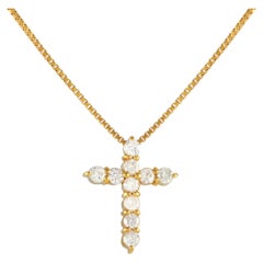 LB Exclusive 18K Yellow Gold 1.0ct Diamond Cross Necklace